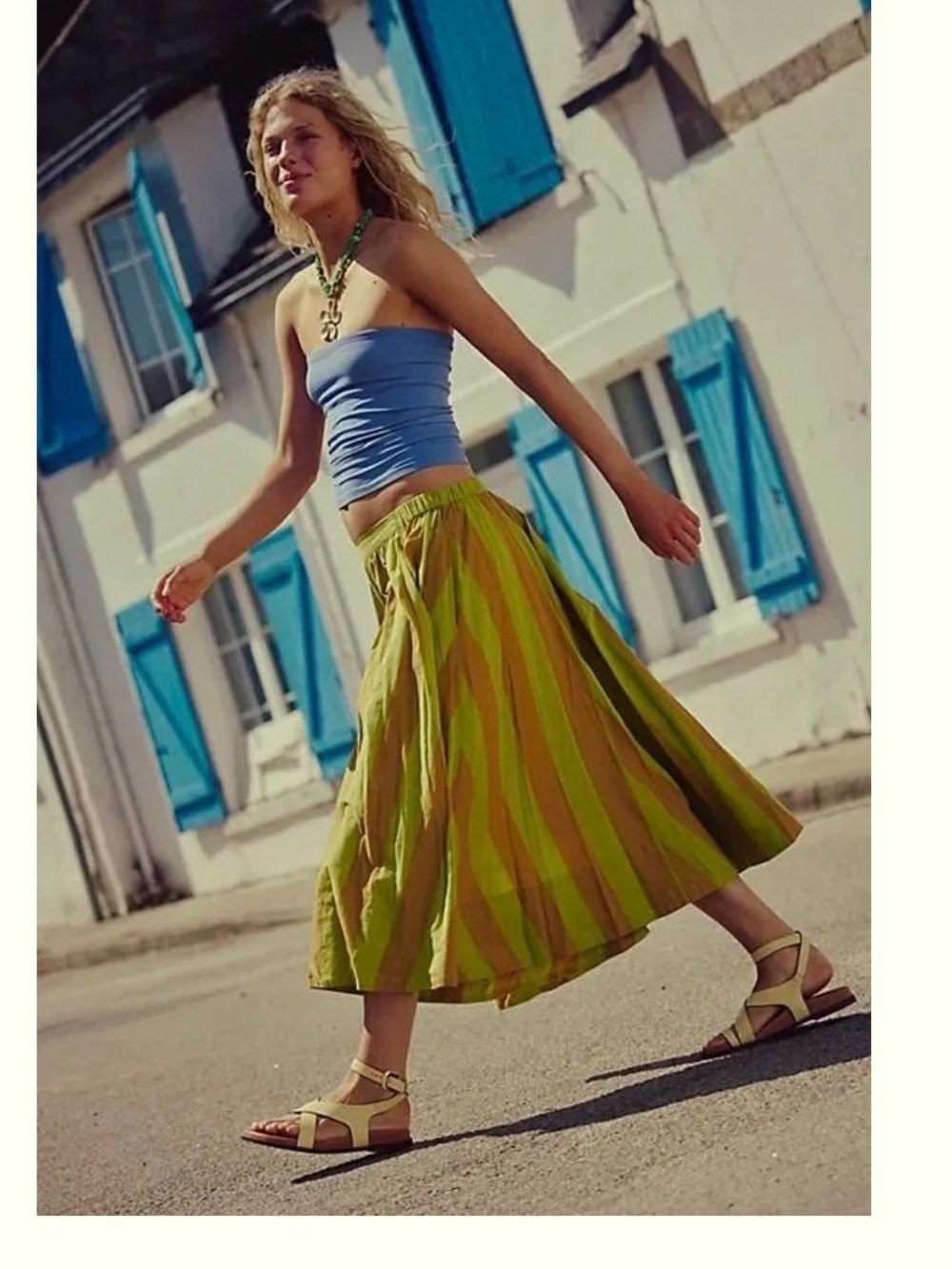 ⭐️NWT Free People Lowem Cotton Striped Retro Midi Skirt⭐️